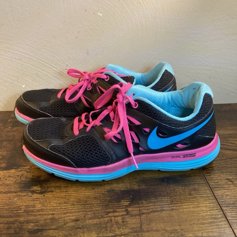 Nike‎ Dual Fusion Lite Black Pink Blue Running Shoes Womens 9 599560-004